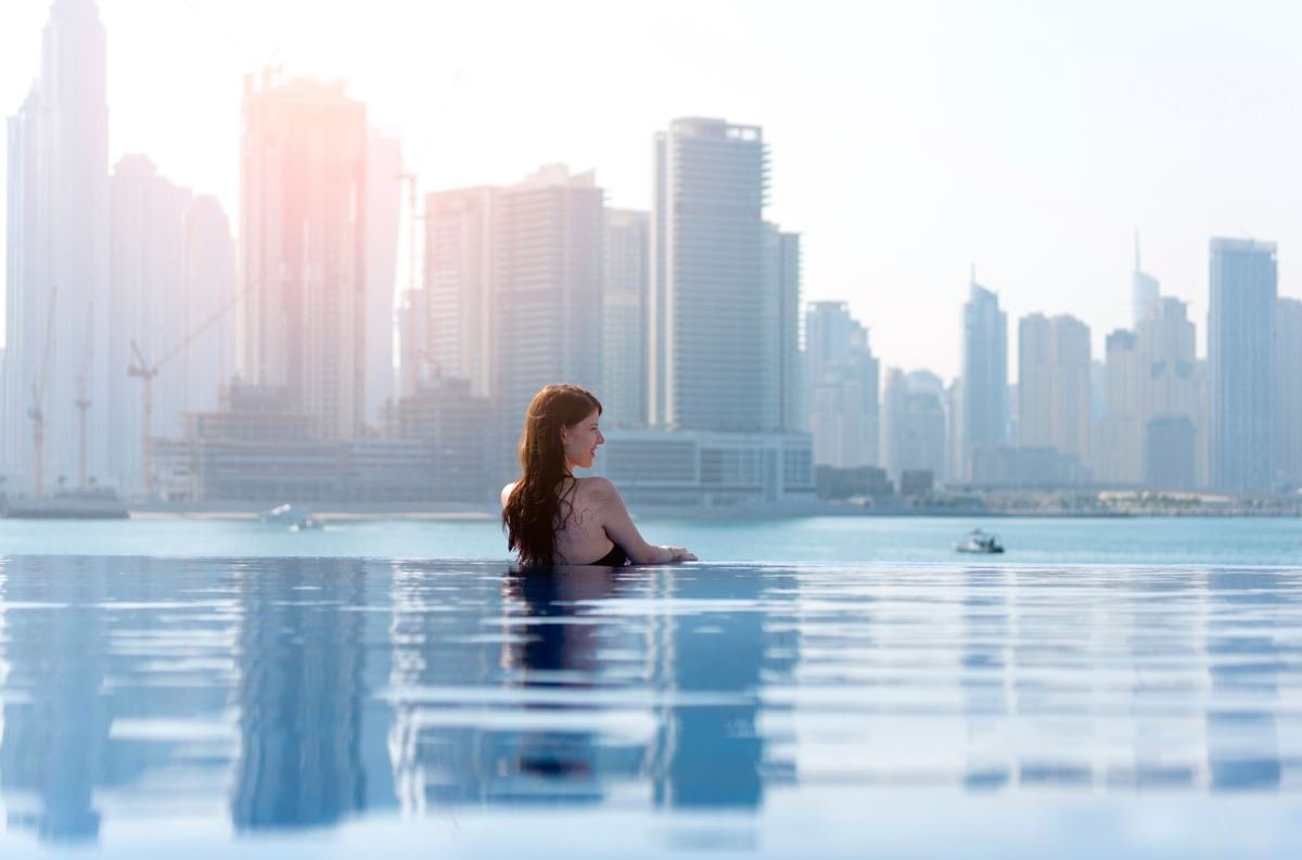 Infinity pool overlooking the Dubai skyline