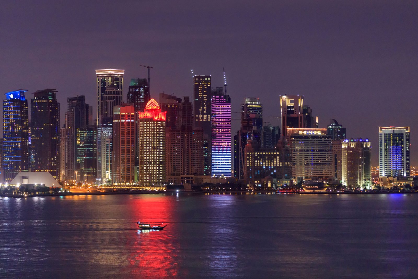 Doha skyline at night, Qatar