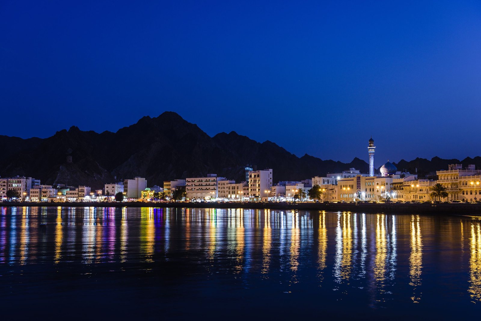 Muttrah waterfront in Muscat at night, Oman